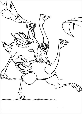 Running With Ostrichs  Coloring Page